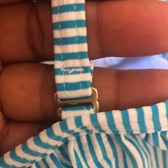 Women's Lands' End Tummy Control Seersucker Ruffle Off-the-Shoulder Size 12 - Picture 10 of 16